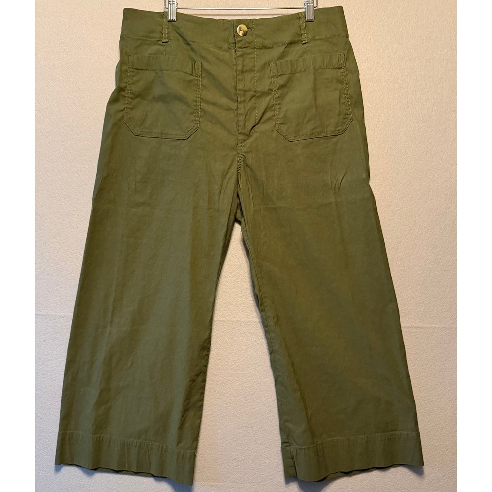 Maeve Anthropologie The Colette Cropped Wide Leg Pants Green Utility Women 34P